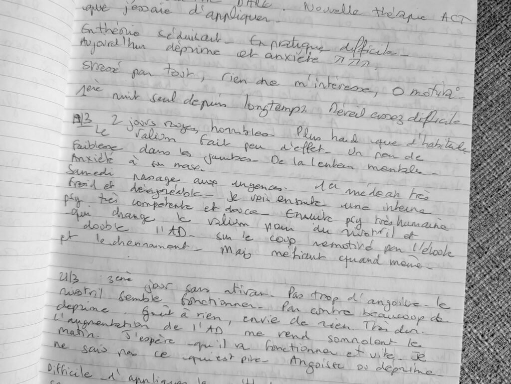 A close-up of a page in my journal, where the act of writing helps me navigate my anxiety and process everything I feel.